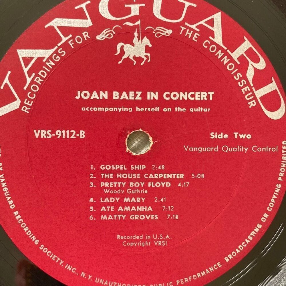 Joan Baez In Concert Vintage LP Vinyl Record 1962 Vanguard First Press G/G - Picture 7 of 7